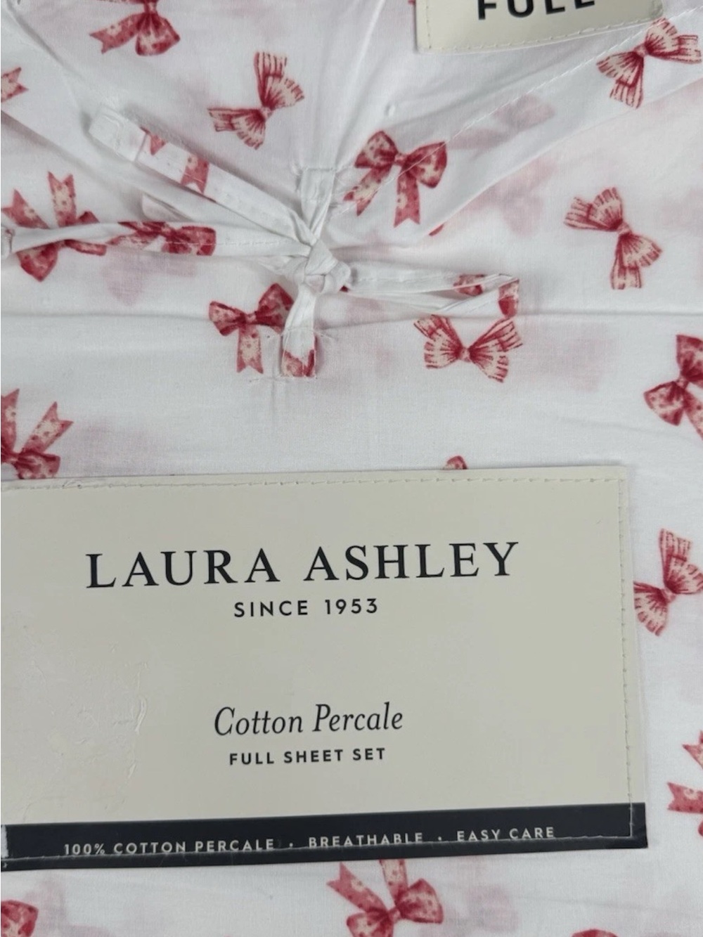 Laura Ashley ~ Full Bouncy Bows Red ~ 4pc Sheet Set ~ 100% Cotton Percale - Picture 5 of 5